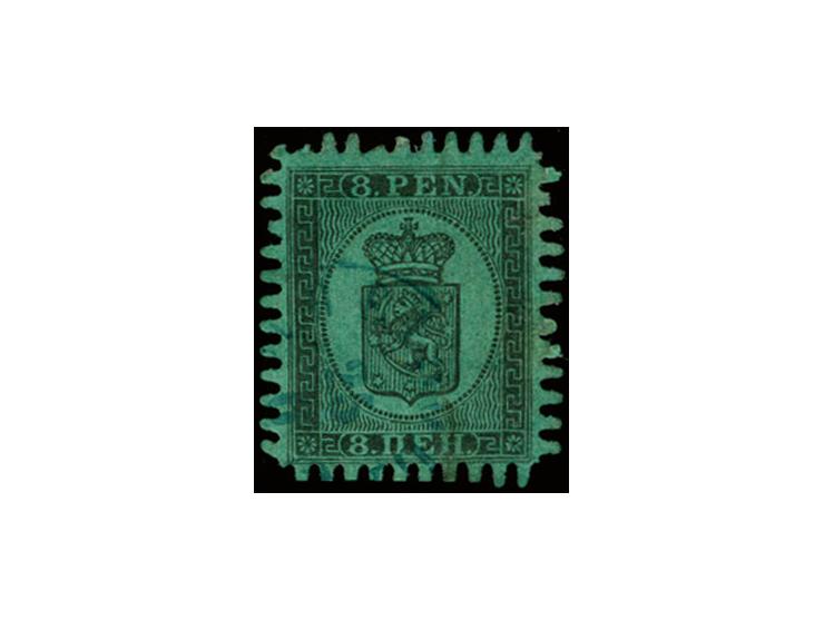 8 penni,  roulette V, lightly used with blue cds. of Abo, few added or short perforations, small thin and vertical fold, stil
