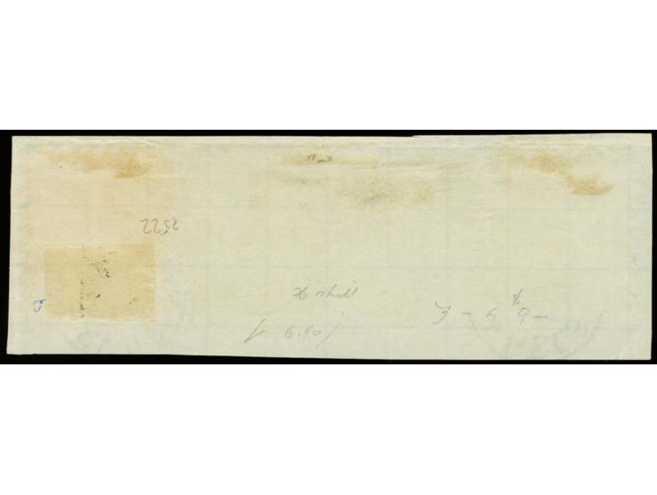 8 penni black on ordinary yellow-green paper, three singles in combination with 40 penni pale rose, all roulette III, tied by