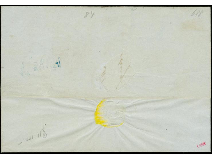 10 penni black on laid chamois paper, roulette III, as horizontal strip and single, with four clear strikes of framed "FR.KO"