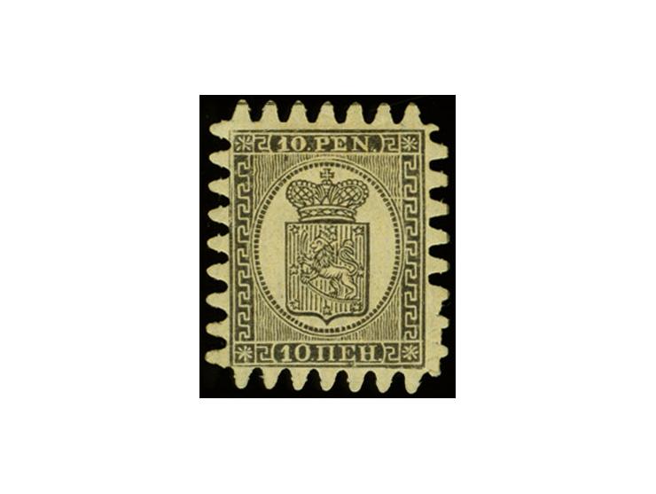 10 penni black on pale chamois laid paper, roulette III, wonderfully fresh shade with full original gum and good perforations