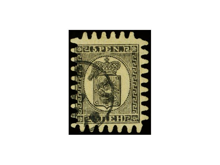 5 penni black on buff medium laid paper, roulette III, very good shade and lightly cancelled Kuopio, a fine and very rare sta