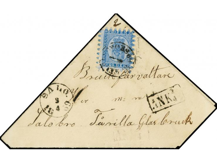 20 penni blue on ordinary lilac-blue paper, roulette III, tied by cds. "SALO. 3 4 1869" to five-edge folded letter to Salobro