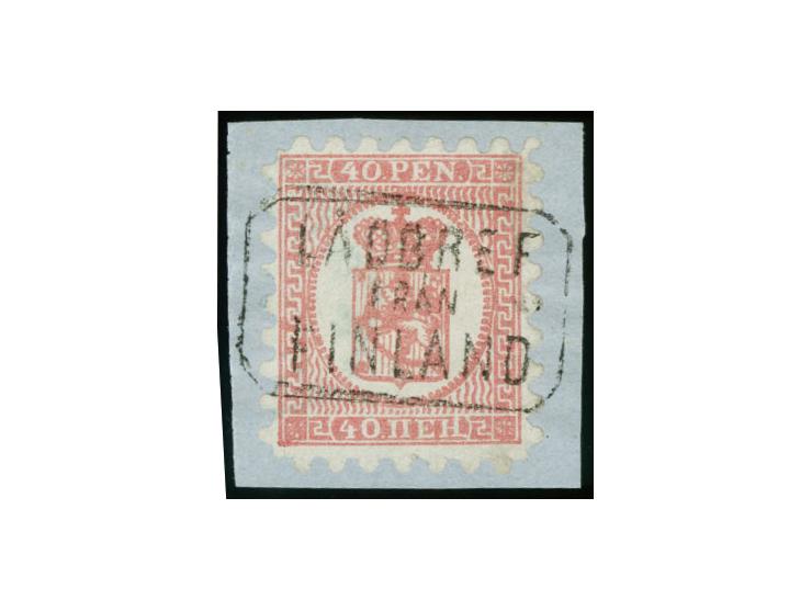 40 penni pale rose on ordinary paper in fresh shade, roulette I, attractively tied by boxed "LADBREF FRAN FINLAND" to small p