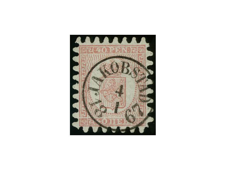 40 penni pale rose on ordinary paper in fresh shade with very clear and neat cds. "JAKOBSTAD 4 1 1867", very fine, certificat