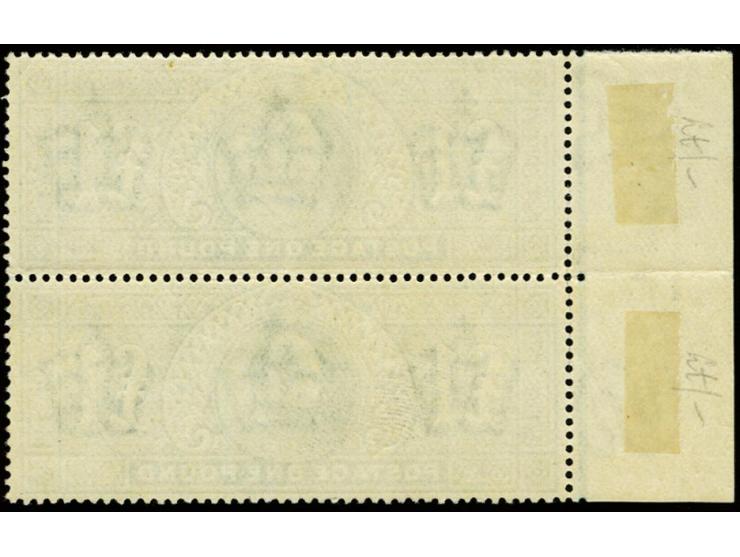 1 £ dullblue-green, vertical pair with left sheet margin, unused o.g., the lower stamp unmounted mint (hinges in the margins 