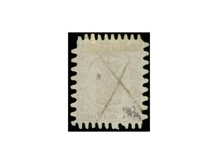 40 penni carmine on ordinary pale-rose paper, compound roulette C5/C2  (E/B), used with manuscript pen cross, small tiny tear