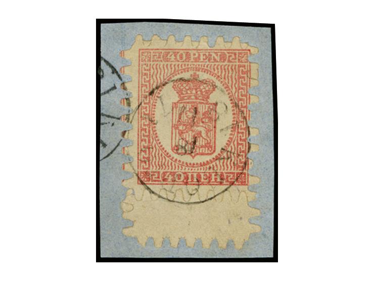 40 penni pale rose on ordinary paper with inter-panneau at bottom, roulette III, tied by cds. "KUOPIO 18 11 1871" to small pi