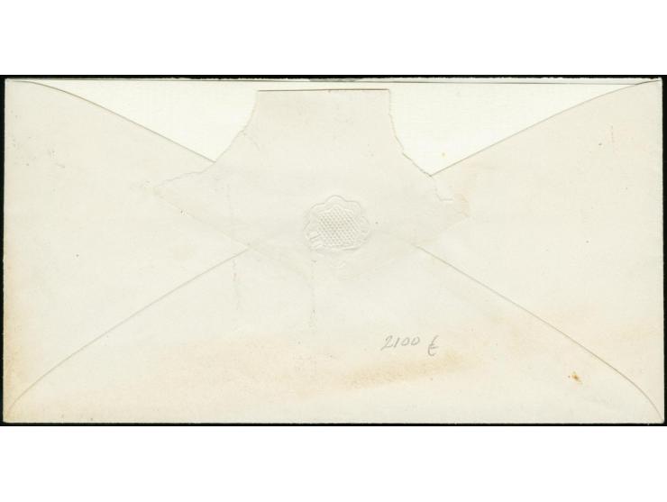 40 penni carmine on ordinary pale-rose paper, roulette IV, tied by cds. "WIBORG 1 11 1866" to envelope to St. Petersburg, mis
