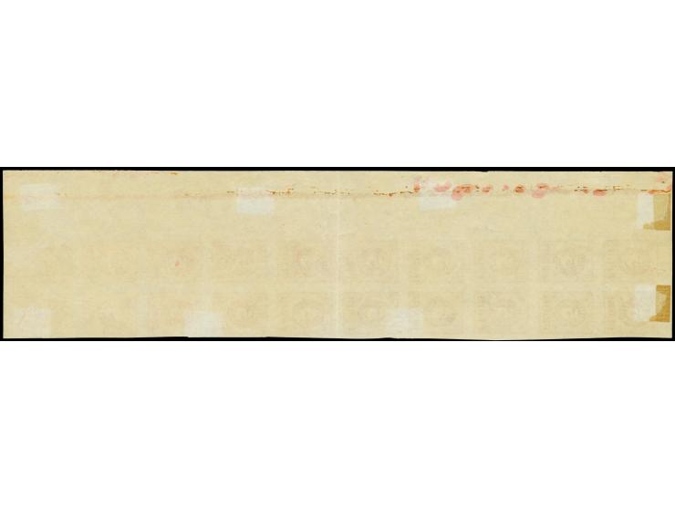1919, Numerals 5 p., iris printing, vertical marginal block of 20 showing vertical line from edge of printing stone, graduall