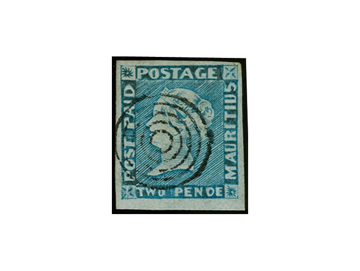 Intermediate impression 2 d. blue with variety "PENOE", good to large margins and neatly cancelled by central target; a faint