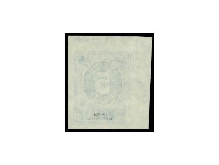 1919, Numerals 5 p. blue on white paper from the upper left sheet corner, very fine and scarce, signed Eichenthal and Nemvalz