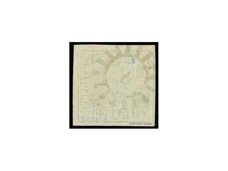 "8" AMBERG, glasklar auf 1 Kreuzer schwarz, Platte 1, allseits breitrandig und farbfrisch, oben kleine, leicht helle Stelle, 