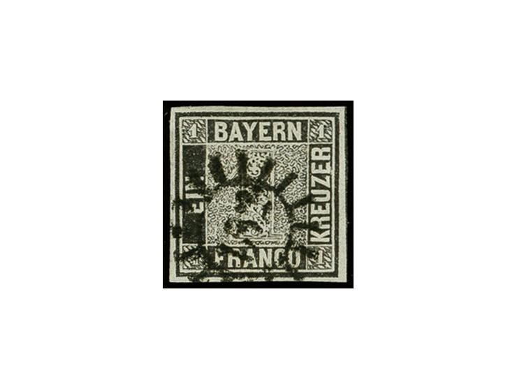 "152" KAUFBEUREN, auf 1 Kreuzer schwarz, schöne tiefe Nuance, Platte 1, voll- bis breitrandig, rechts mit vollständiger Zwisc