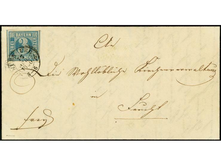 1849, 3 Kreuzer blau, allseits breitrandig mit sauberem DKr. "NÜRNBERG 17 APR 1850" auf Faltbrief nach Feucht, Kabinett, sign