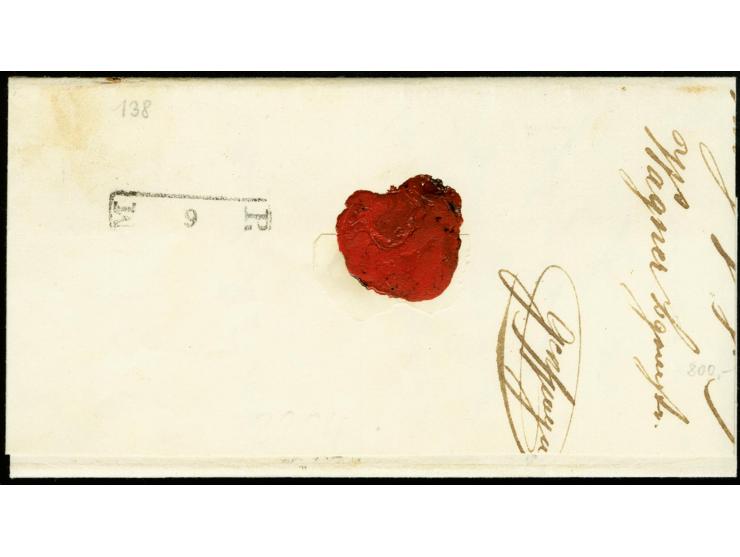 6 Kreuzer rötlichbraun, allseits breitrandig mit Federzug und sauber aufgesetztem DKr. "REGENSBURG 19 JUN. 1850" auf Briefhül