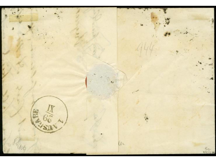 9 Kreuzer maigrün, voll- bis meist breitrandig mit schmalem oberen Bogenrand, mit Umtauschstempel "REGENSBURG 27 NOV. 1856" a