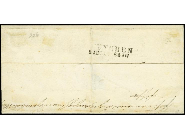 12 Kreuzer rot, farbfrisch und voll- bis breitrandig mit oMR "336" und nebengesetztem Halbkreisstempel "NEUBURG 21 12" (1859)