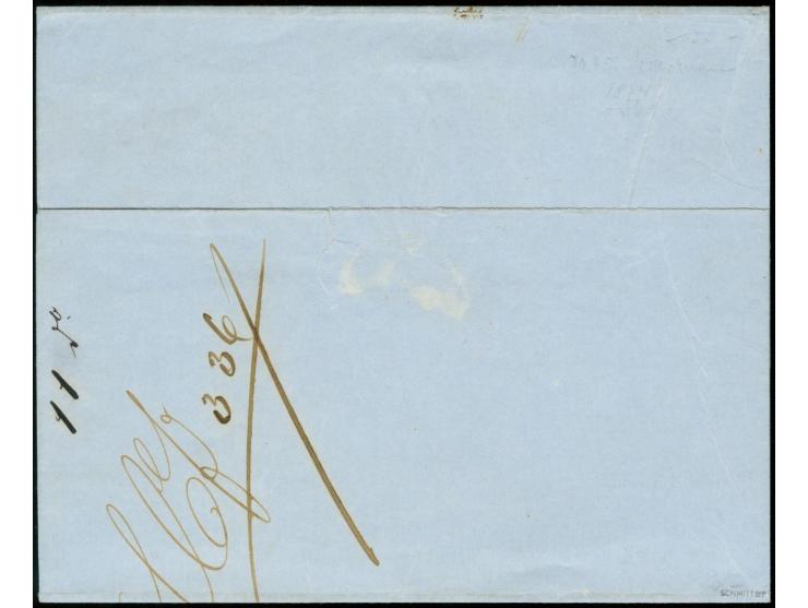 18 Kreuzer gelblichorange, voll- bis breitrandig mit zentrischem gMR "18" und nebengesetztem DKr. "AUGSBURG 7 OCT. 1854" auf 