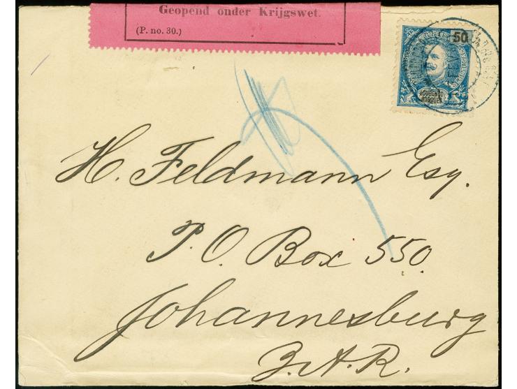 "Geopend onder Krijgswet..." pink censor label on cover from Lourenco Marques to Johannesburg, part of right backflap missing