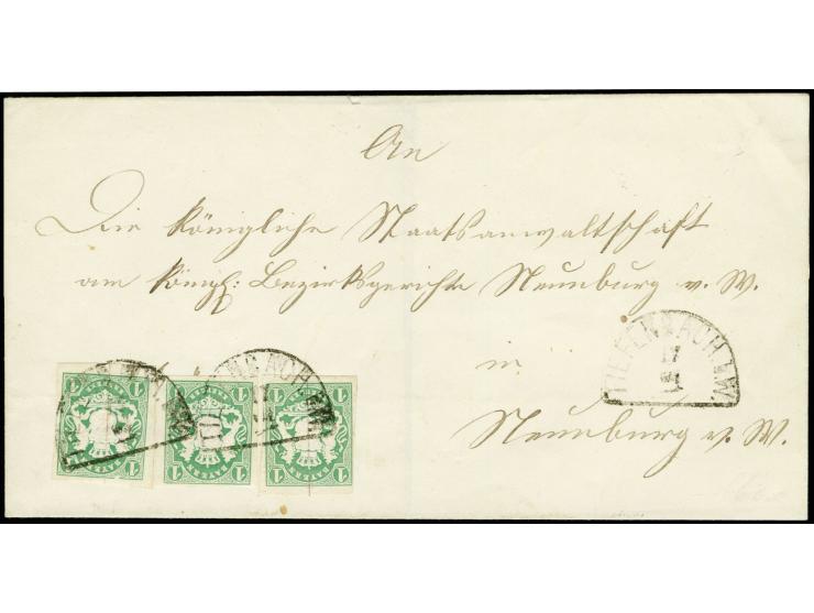 1867/68, 1 Kreuzer grün, 3 Einzelwerte, alle voll- bis meist breitrandig mit Halbkreisstempel "TIEFENBACH b. W. 17/10" auf Br