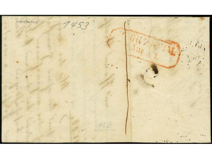 "391" RÖTHENBACH BHF., etwas verwischt auf 9 Kreuzer maigrün, allseits breitrandig auf komplettem Faltbrief vom 18.8.1854 nac