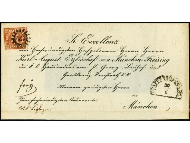 "461" PFAFFENHOFEN, auf 6 Kreuzer braun, voll- bis breitrandig auf Bischofsbrief an Karl August in München; die Hülle unten e