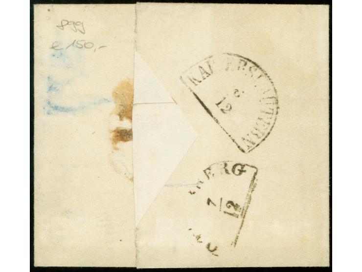 "467" OLSBRÜCKEN, sauber auf 3 Kreuzer rosa, voll- bis breitrandig auf kleiner Briefhülle datiert "Moosbach 5 DEZBE. 1865" na
