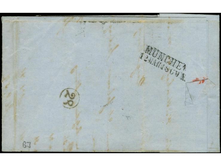 OFFENE MÜHLRADSTEMPEL: "28" AUGSBURG, sauber auf Wappen 3 Kreuzer rosa auf Brief mit nebengesetztem L2 "BAHNHOF AUGSBURG 12 M
