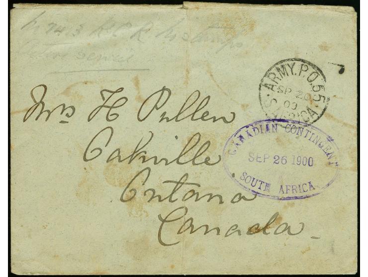 Canadian contingents, cover with FPO cancel and cilet adjacent oval "CANADIAN CONTINGENT SEP 26 1900" to Oakville with arriva