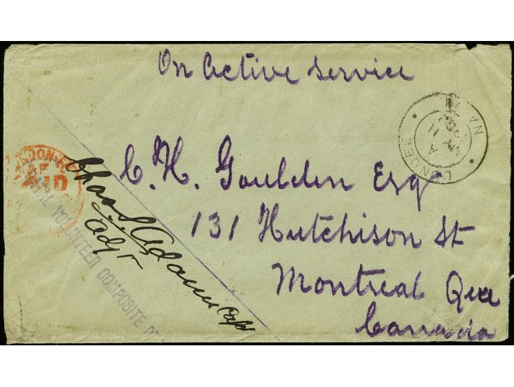 Canadian contingents, fieldpost cover with released by a public post office with cancel "DUNDEE MY 11 1902", adjacent straigh