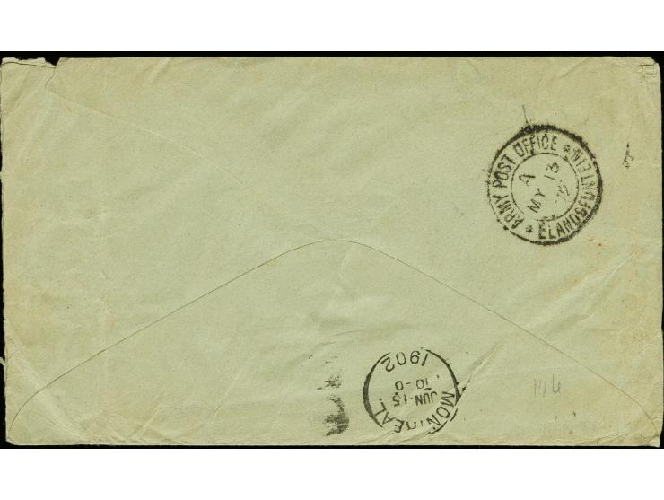 Canadian contingents, fieldpost cover with released by a public post office with cancel "DUNDEE MY 11 1902", adjacent straigh