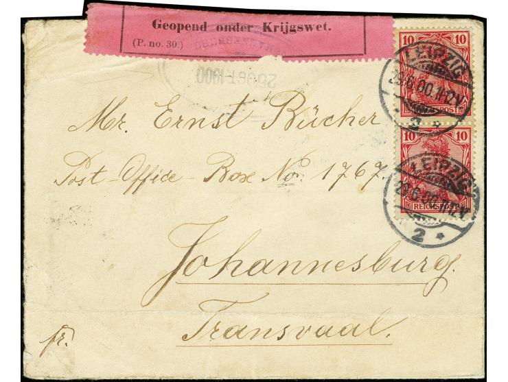 "Geopend onder Krijgswet..." pink censor label (boer label type 3 used by a British censor)  and oval censor mark "25 OCT 190