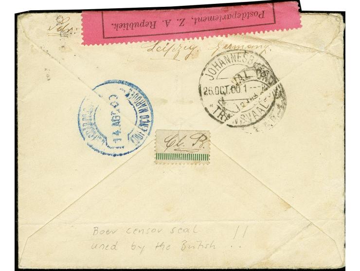 "Geopend onder Krijgswet..." pink censor label (boer label type 3 used by a British censor)  and oval censor mark "25 OCT 190