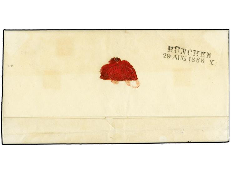 "892" RUHSTORF, auf Wappen 3 Kreuzer rosa, allseits breitrandig auf komplettem Faltbrief mit sauber nebengesetztem Halbkreiss
