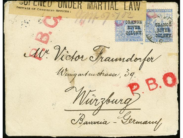 "OPENED UNDER MARTIAL LAW" yellow label  (type 35) and intials on franked cover to Würzburg with two additional red straight-