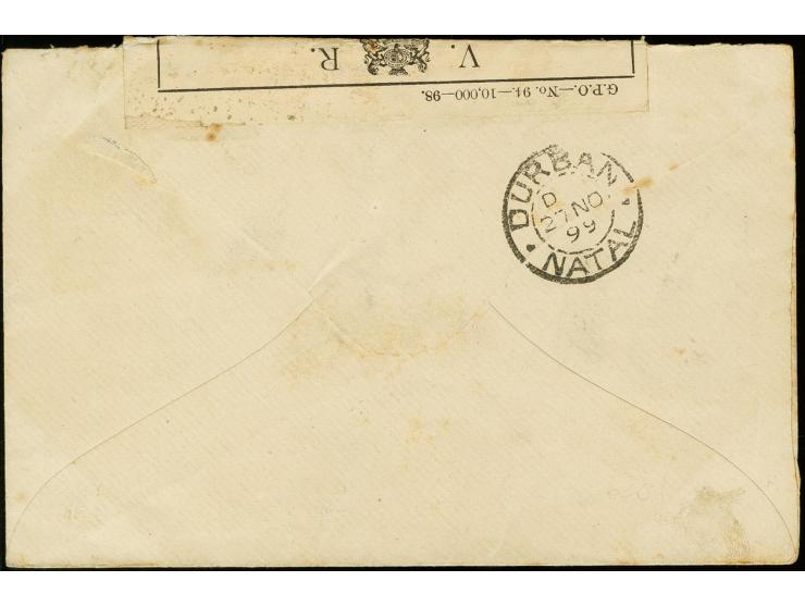 "OFFICIALLY SEALED IN THE..." white label (type 1B) on cover from Lourenco Marques to Durban with arrival mark on reverse, li