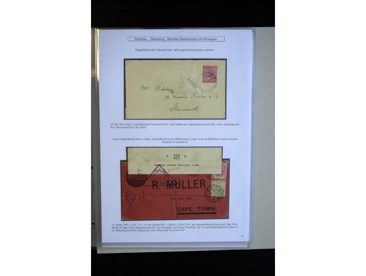 1899/1901, group of 30 cards and covers with a nice variety of censor marks and labels, mostly pink and white label "Opend un