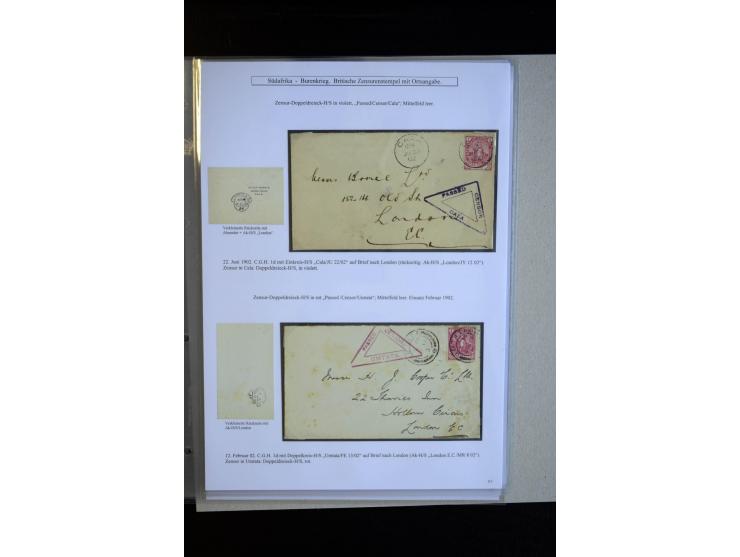 1899/1901, group of 30 cards and covers with a nice variety of censor marks and labels, mostly pink and white label "Opend un