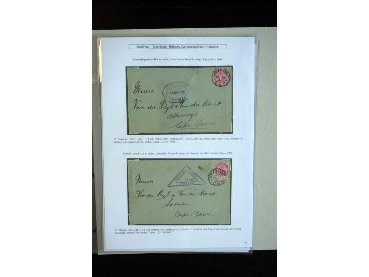1899/1901, group of 30 cards and covers with a nice variety of censor marks and labels, mostly pink and white label "Opend un