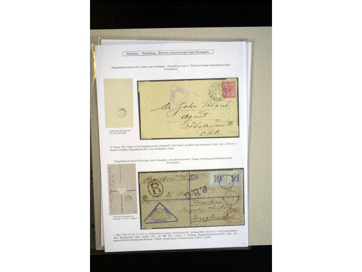 1899/1901, group of 30 cards and covers with a nice variety of censor marks and labels, mostly pink and white label "Opend un