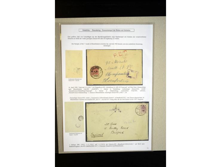 1899/1901, group of 30 cards and covers with a nice variety of censor marks and labels, mostly pink and white label "Opend un