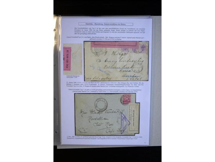 1899/1901, group of 30 cards and covers with a nice variety of censor marks and labels, mostly pink and white label "Opend un