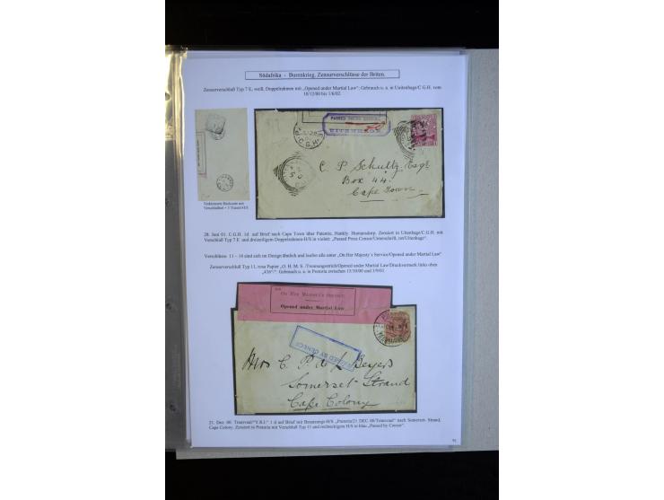 1899/1901, group of 30 cards and covers with a nice variety of censor marks and labels, mostly pink and white label "Opend un