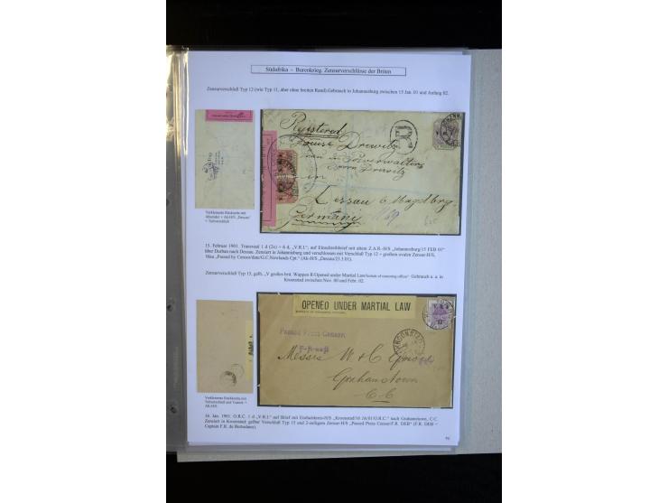 1899/1901, group of 30 cards and covers with a nice variety of censor marks and labels, mostly pink and white label "Opend un