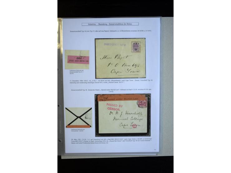 1899/1901, group of 30 cards and covers with a nice variety of censor marks and labels, mostly pink and white label "Opend un