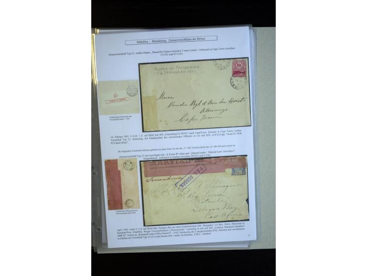 1899/1901, group of 30 cards and covers with a nice variety of censor marks and labels, mostly pink and white label "Opend un