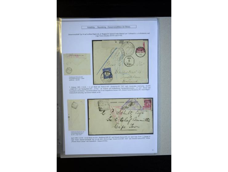 1899/1901, group of 30 cards and covers with a nice variety of censor marks and labels, mostly pink and white label "Opend un