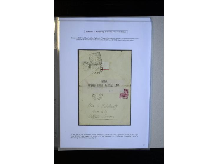 1899/1901, group of 30 cards and covers with a nice variety of censor marks and labels, mostly pink and white label "Opend un