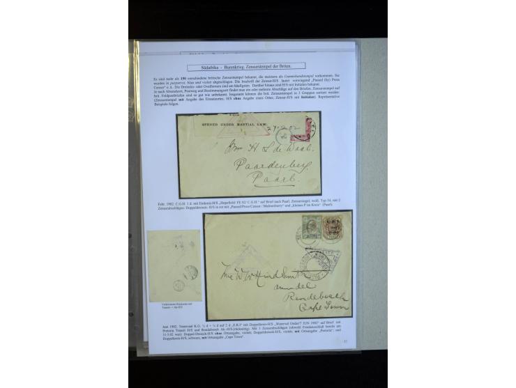1899/1901, group of 30 cards and covers with a nice variety of censor marks and labels, mostly pink and white label "Opend un