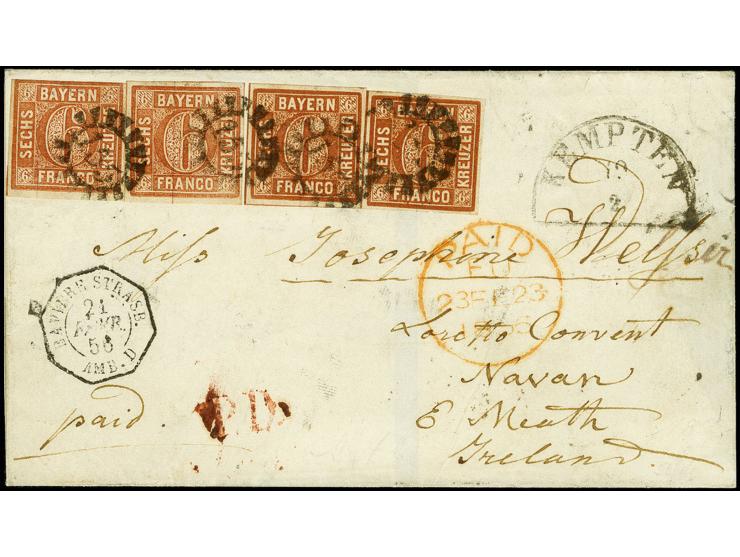 GROSSBRITANNIEN: 1850/58, 6 Kreuzer braun, vier Einzelwerte, einer oben leicht berührt, sonst alle voll- bis breitrandig mit 